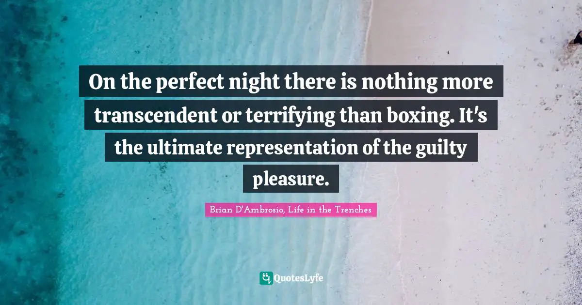 Brian D Ambrosio Quotes: "On the perfect night there is nothing more transcendent or terrifying than boxing. It's the ultimate representation of the guilty pleasure."