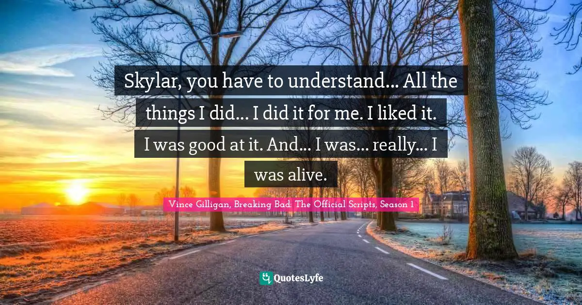 Skylar, you have to understand... All the things I did... I did it for me. I liked it. I was good at it. And... I was... really... I was alive.