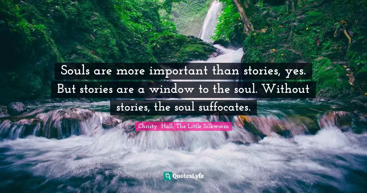 Souls are more important than stories, yes. But stories are a window to the soul. Without stories, the soul suffocates.