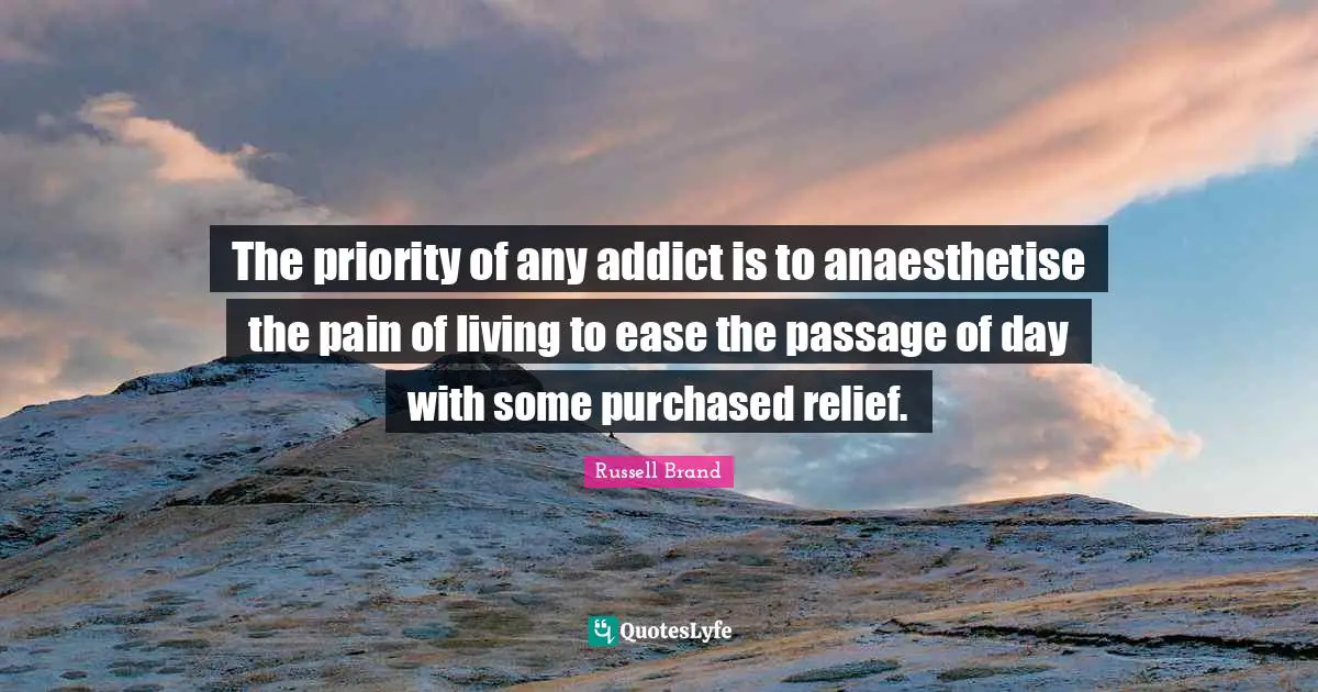 Amy Quotes: "The priority of any addict is to anaesthetise the pain of living to ease the passage of day with some purchased relief."