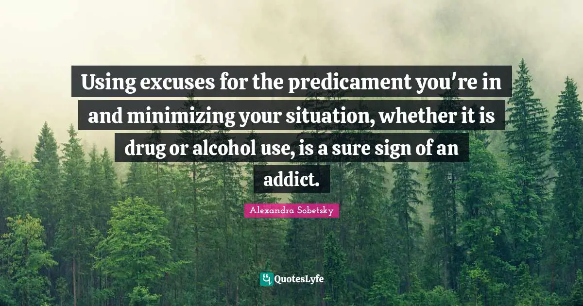 Using excuses for the predicament you're in and minimizing your situation, whether it is drug or alcohol use, is a sure sign of an addict.