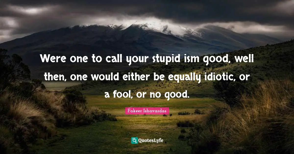 Were one to call your stupid ism good, well then, one would either be equally idiotic, or a fool, or no good.
