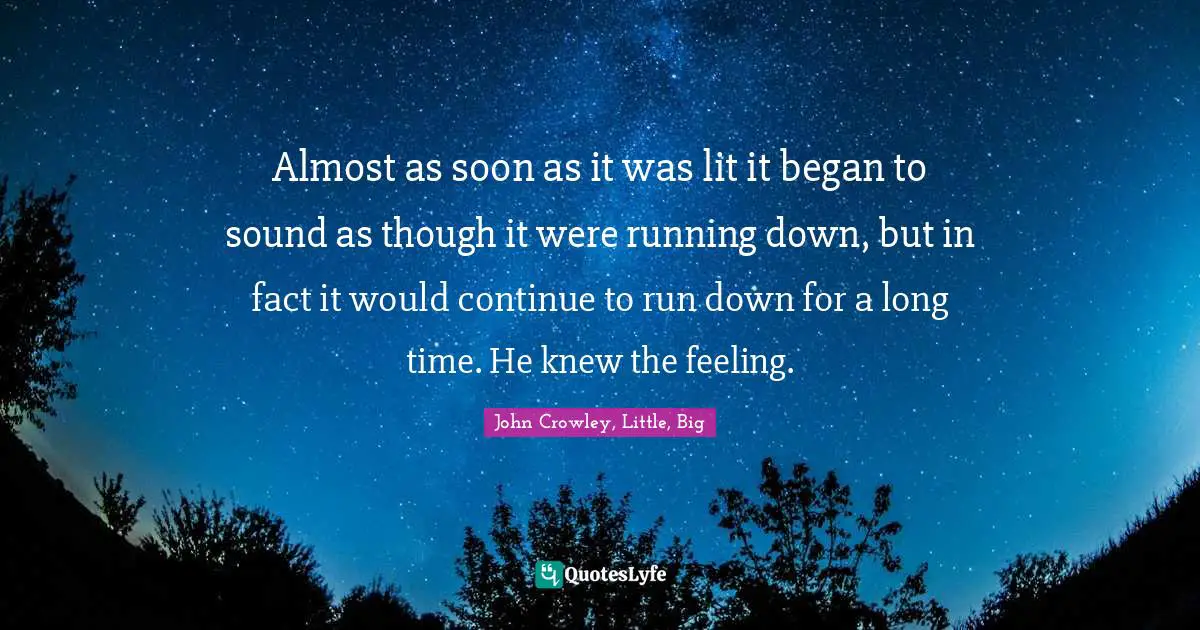 Almost as soon as it was lit it began to sound as though it were running down, but in fact it would continue to run down for a long time. He knew the feeling.