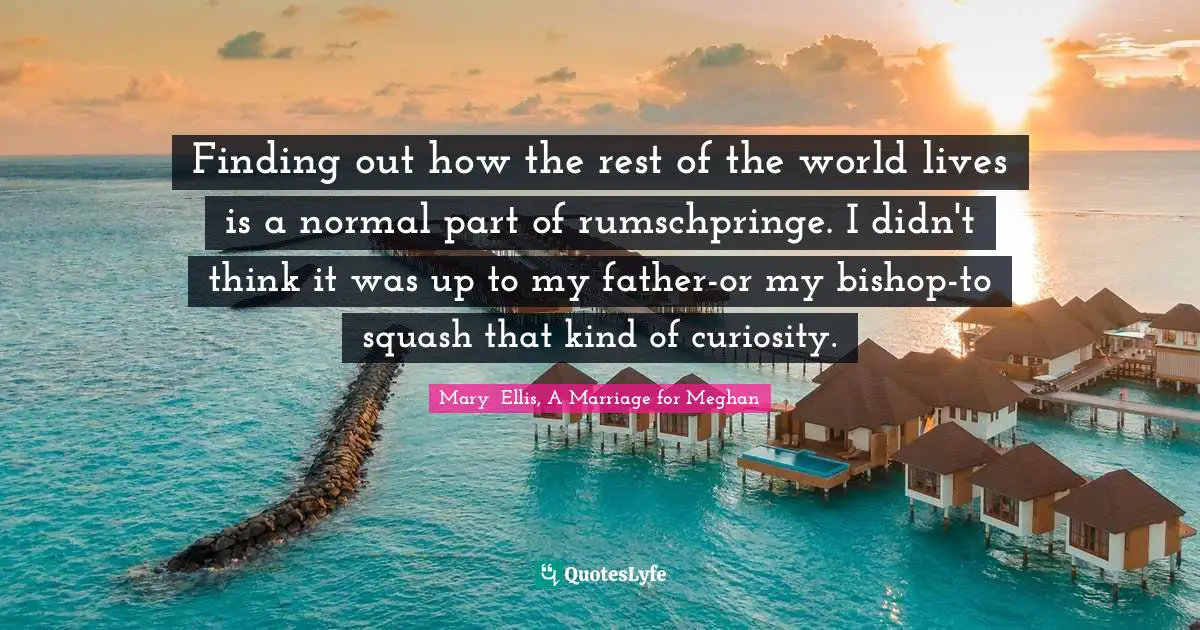 Finding out how the rest of the world lives is a normal part of rumschpringe. I didn't think it was up to my father-or my bishop-to squash that kind of curiosity.