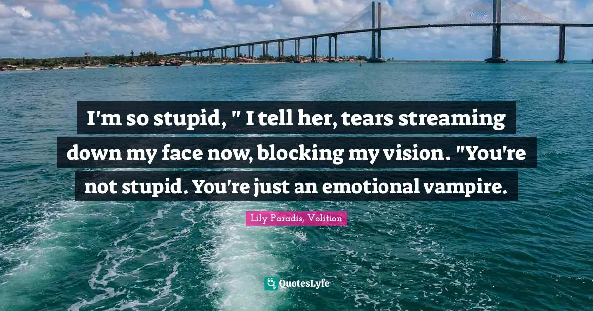 I'm so stupid, " I tell her, tears streaming down my face now, blocking my vision. "You're not stupid. You're just an emotional vampire.