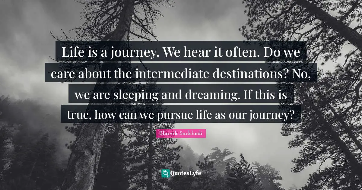 Life is a journey. We hear it often. Do we care about the intermediate destinations? No, we are sleeping and dreaming. If this is true, how can we pursue life as our journey?