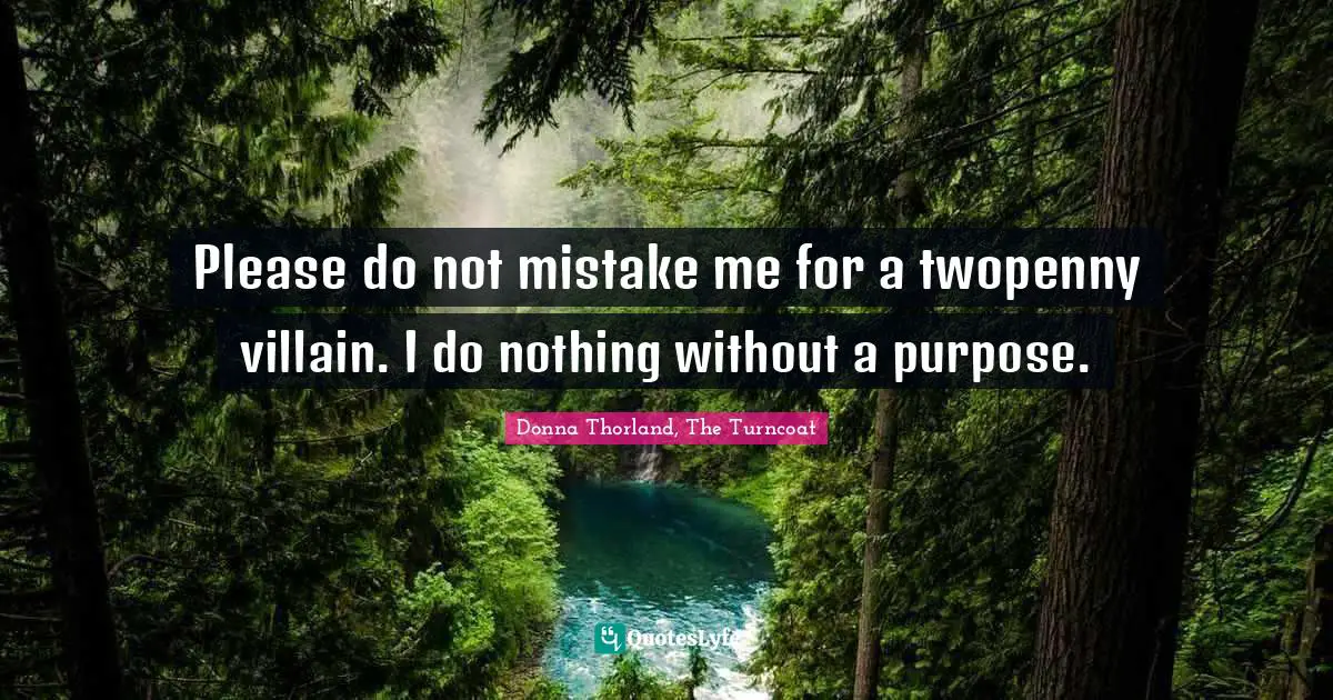 Please do not mistake me for a twopenny villain. I do nothing without a purpose.