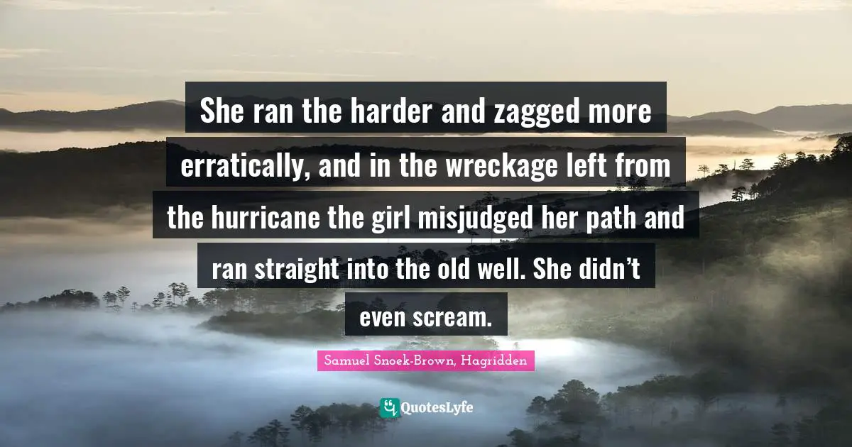 She ran the harder and zagged more erratically, and in the wreckage left from the hurricane the girl misjudged her path and ran straight into the old well. She didn’t even scream.