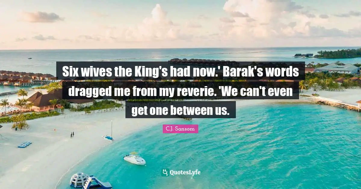 Six wives the King's had now.' Barak's words dragged me from my reverie. 'We can't even get one between us.