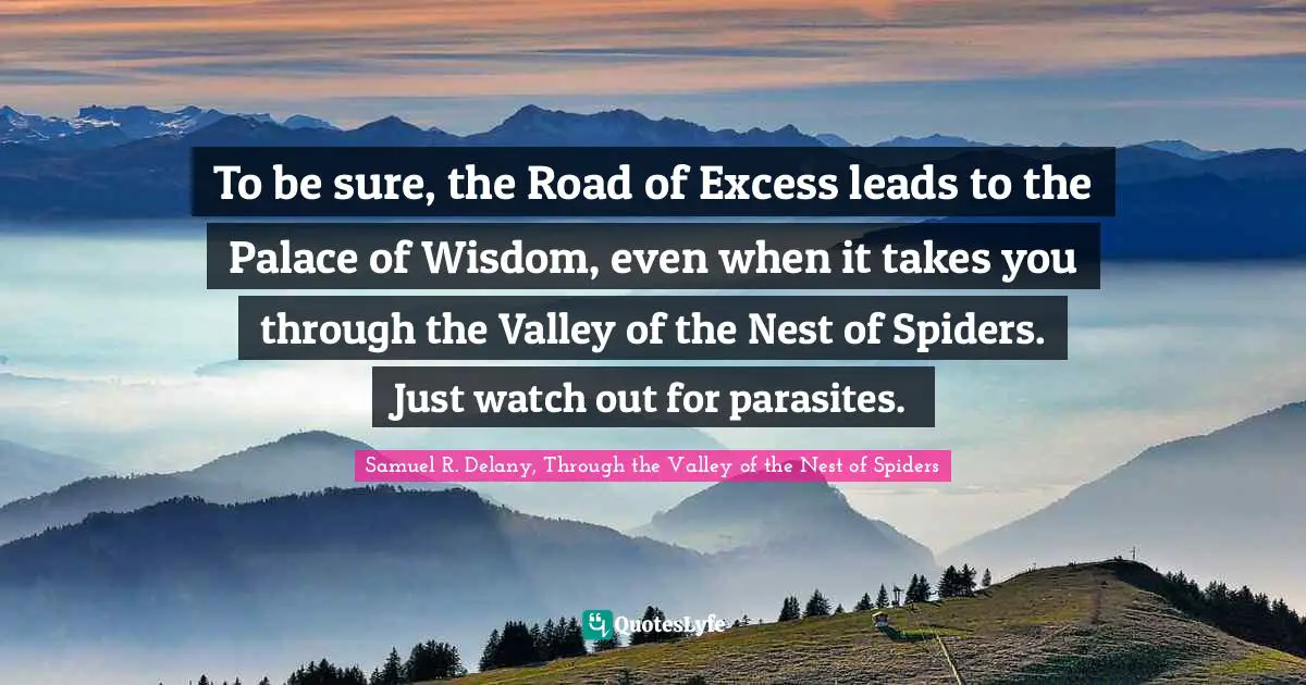 To be sure, the Road of Excess leads to the Palace of Wisdom, even when it takes you through the Valley of the Nest of Spiders. Just watch out for parasites.