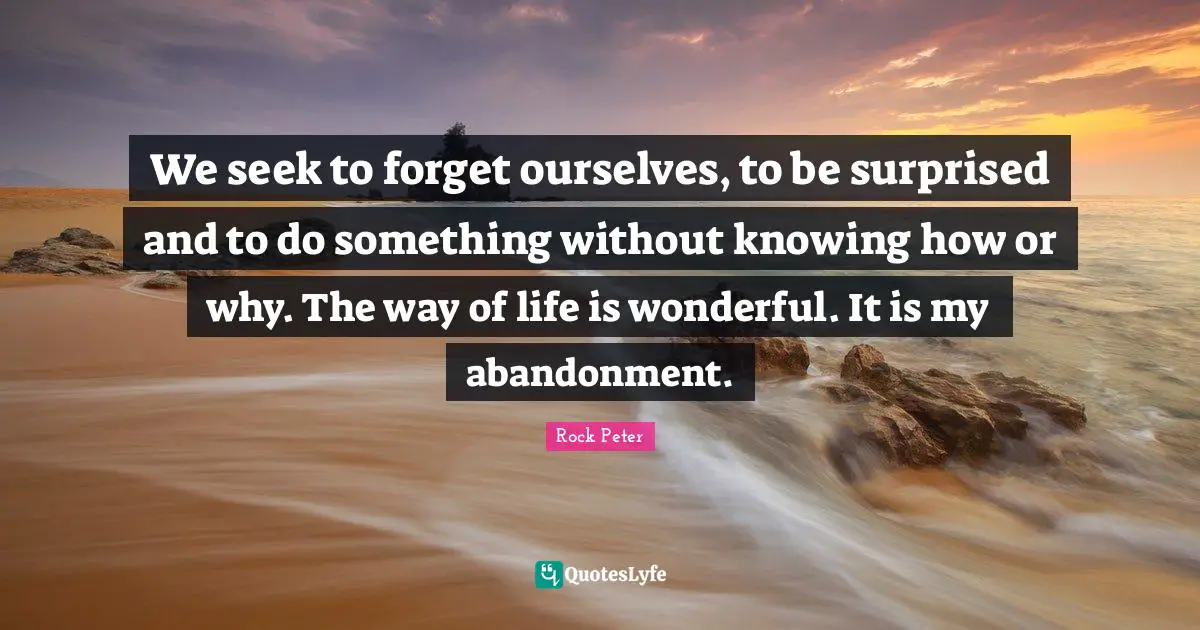 We seek to forget ourselves, to be surprised and to do something without knowing how or why. The way of life is wonderful. It is my abandonment.