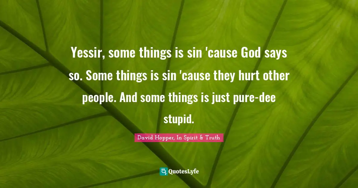 Yessir, some things is sin 'cause God says so. Some things is sin 'cause they hurt other people. And some things is just pure-dee stupid.