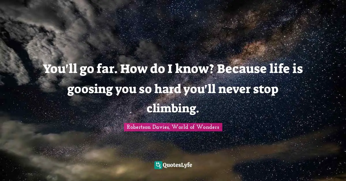 You'll go far. How do I know? Because life is goosing you so hard you'll never stop climbing.
