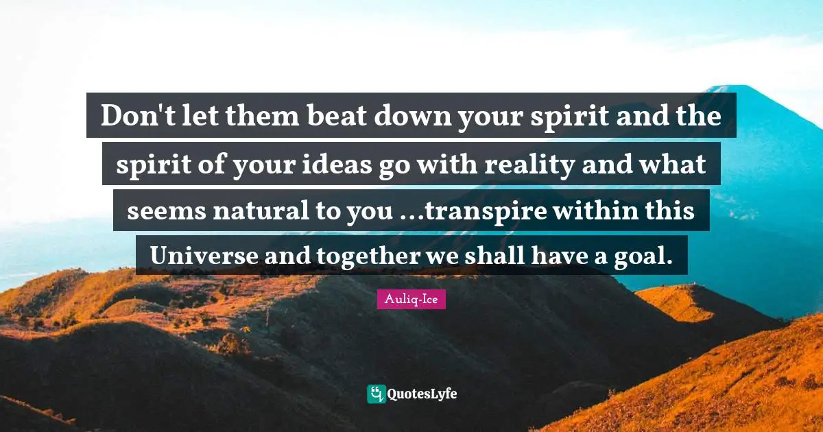 Don't let them beat down your spirit and the spirit of your ideas go with reality and what seems natural to you ...transpire within this Universe and together we shall have a goal.