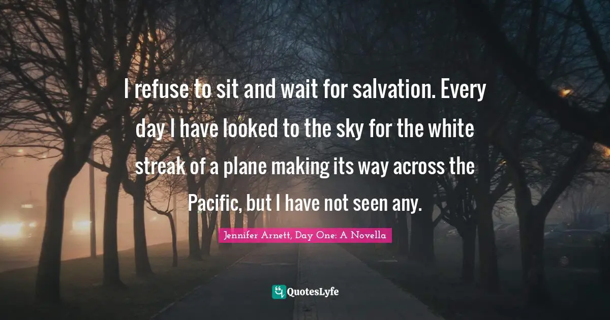 I refuse to sit and wait for salvation. Every day I have looked to the sky for the white streak of a plane making its way across the Pacific, but I have not seen any.
