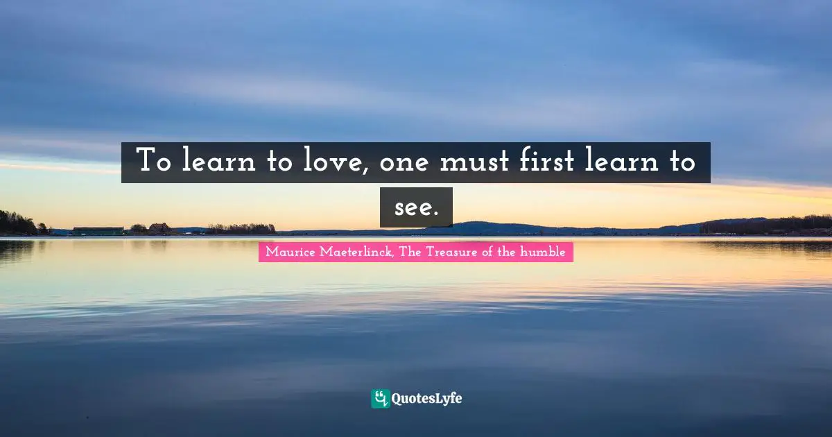 To learn to love, one must first learn to see.