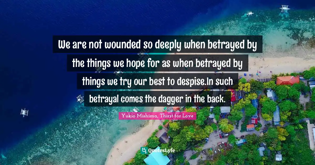 We are not wounded so deeply when betrayed by the things we hope for as when betrayed by things we try our best to despise.In such betrayal comes the dagger in the back.