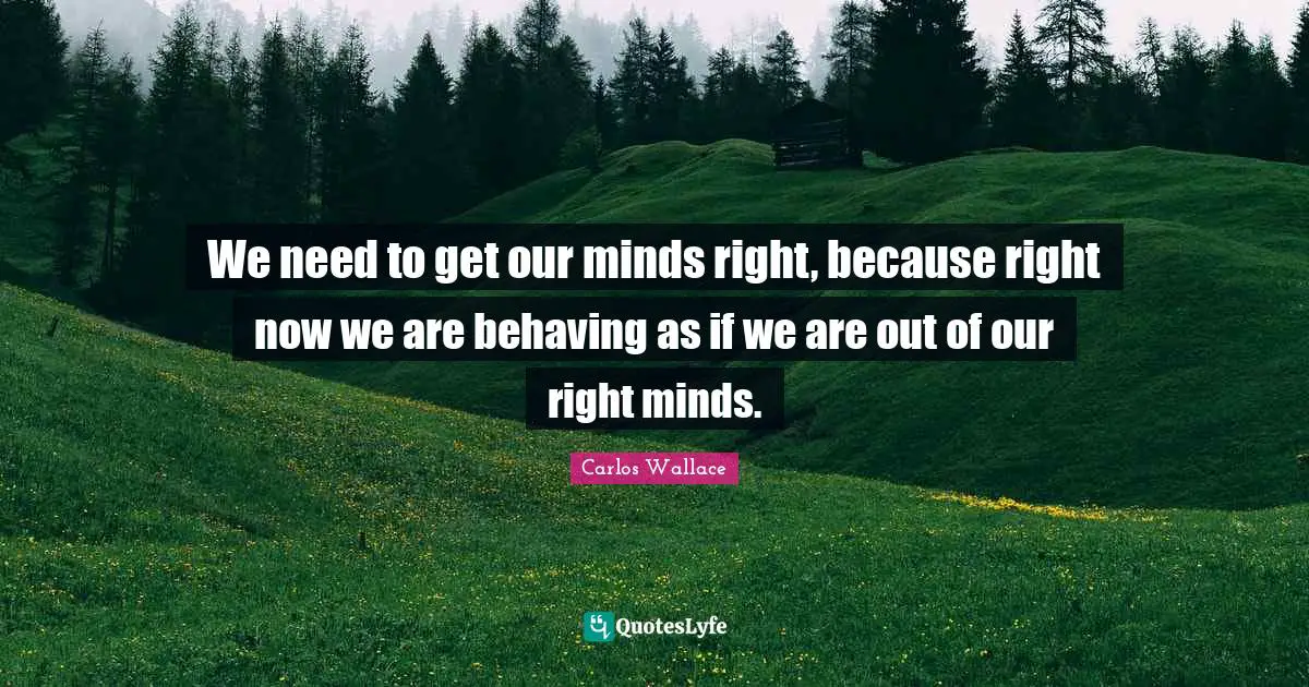 We need to get our minds right, because right now we are behaving as if we are out of our right minds.