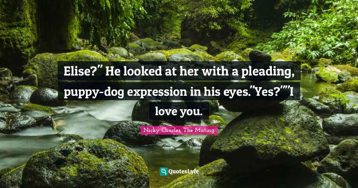 Mating Quotes: "Elise?" He looked at her with a pleading, puppy-dog expression in his eyes."Yes?""I love you."