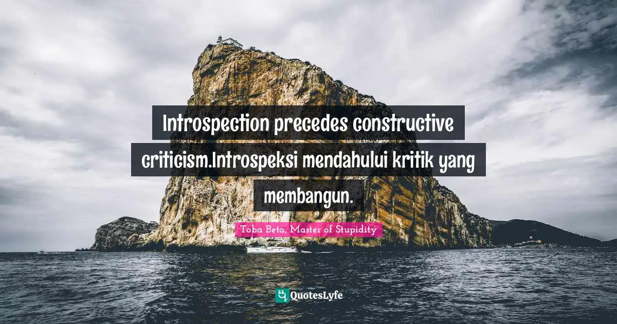 Introspection precedes constructive criticism.Introspeksi mendahului kritik yang membangun.