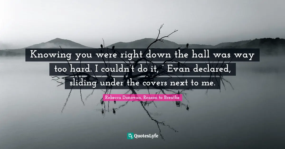 Knowing you were right down the hall was way too hard. I couldn’t do it, ” Evan declared, sliding under the covers next to me.