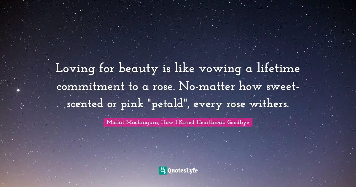 Moffat Machingura Quotes: "Loving for beauty is like vowing a lifetime commitment to a rose. No-matter how sweet-scented or pink "petald", every rose withers."