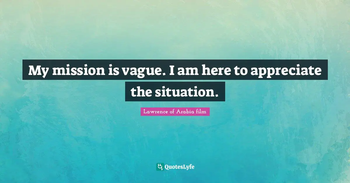 My mission is vague. I am here to appreciate the situation.