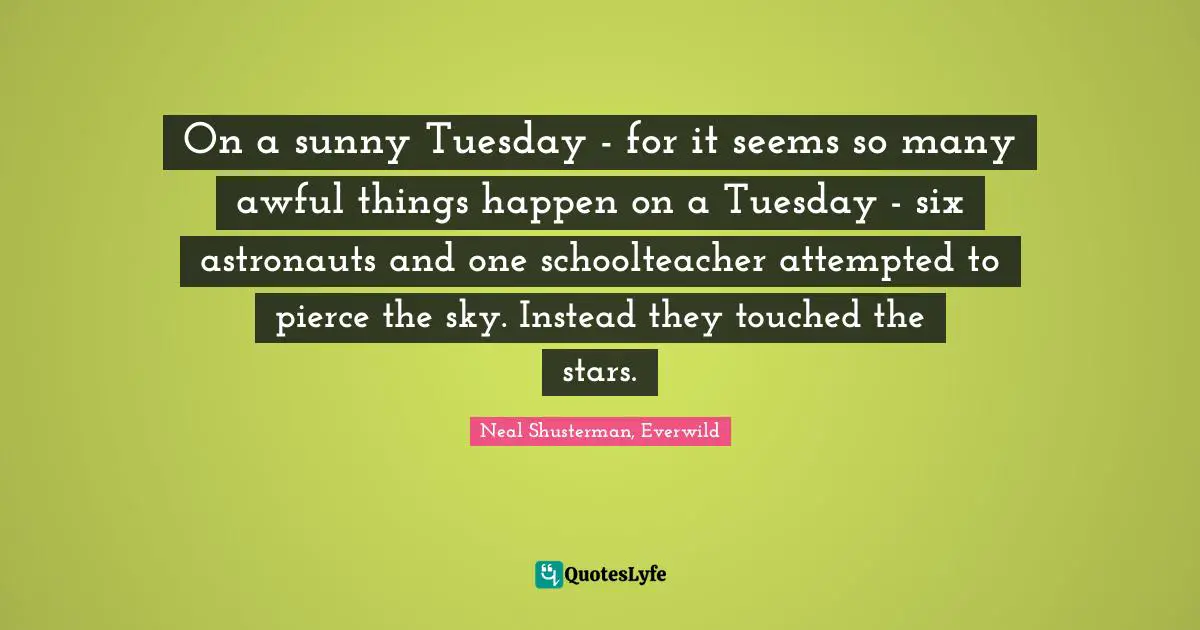On a sunny Tuesday - for it seems so many awful things happen on a Tuesday - six astronauts and one schoolteacher attempted to pierce the sky. Instead they touched the stars.