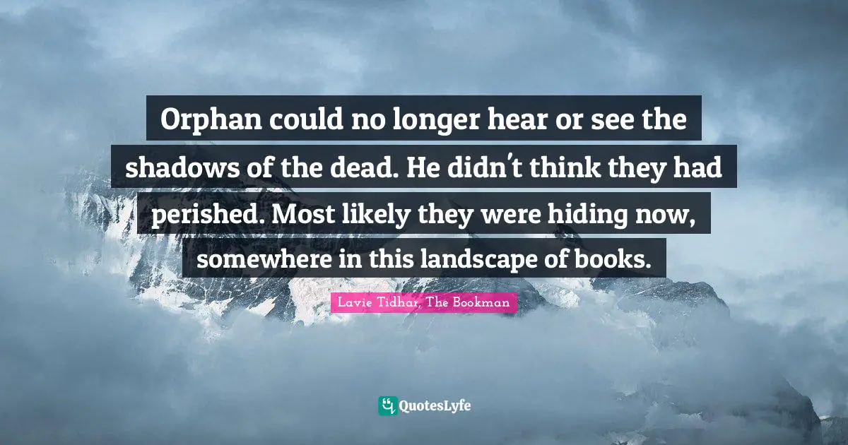 Orphan could no longer hear or see the shadows of the dead. He didn't think they had perished. Most likely they were hiding now, somewhere in this landscape of books.