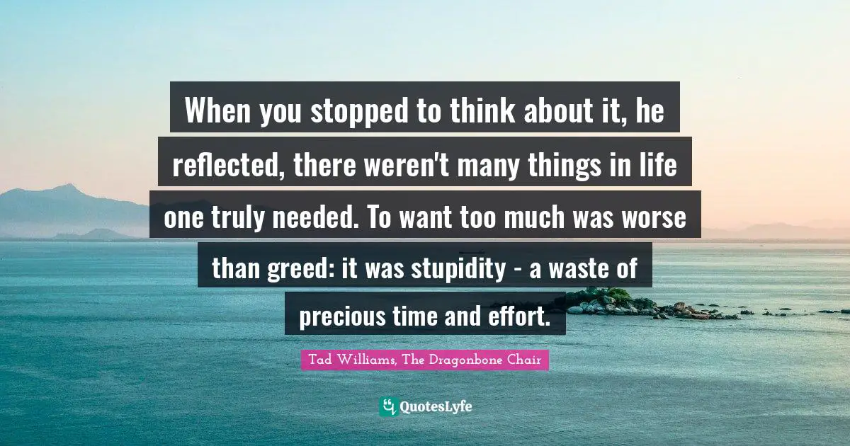 When you stopped to think about it, he reflected, there weren't many things in life one truly needed. To want too much was worse than greed: it was stupidity - a waste of precious time and effort.