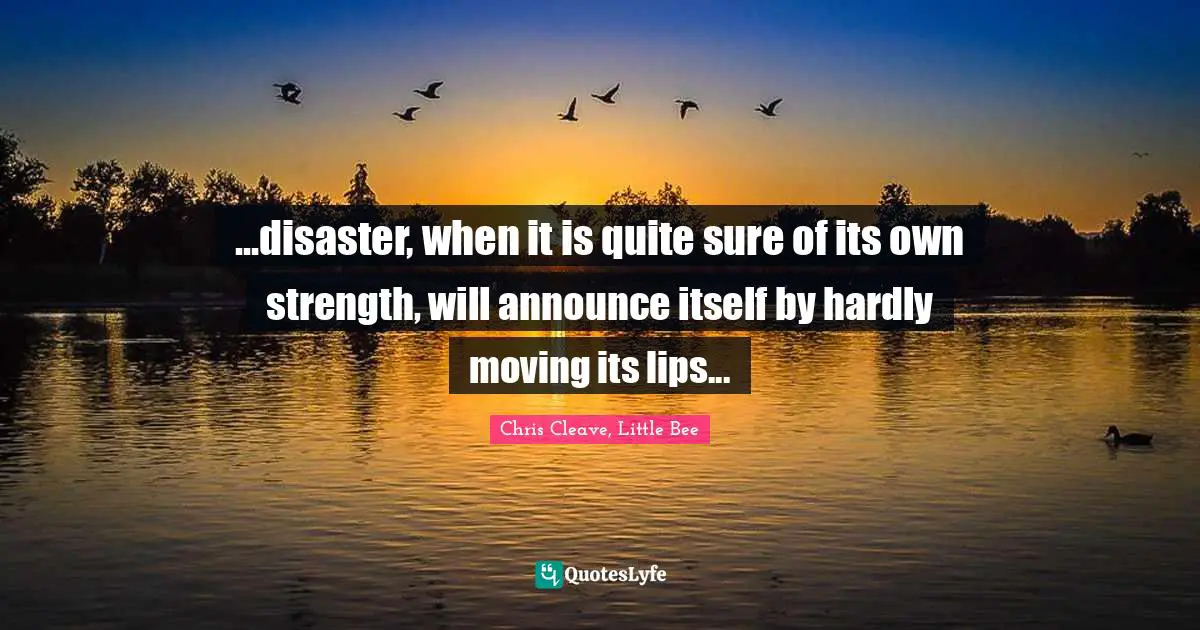 ...disaster, when it is quite sure of its own strength, will announce itself by hardly moving its lips...