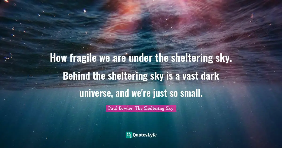 How fragile we are under the sheltering sky. Behind the sheltering sky is a vast dark universe, and we're just so small.