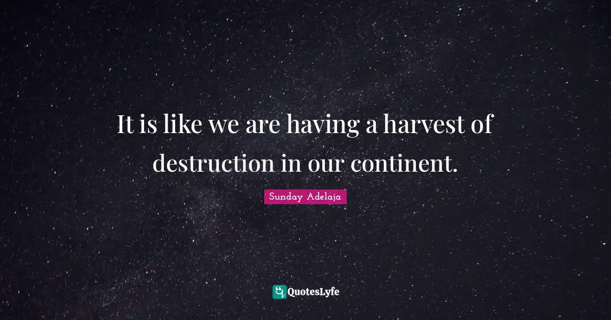 It is like we are having a harvest of destruction in our continent.
