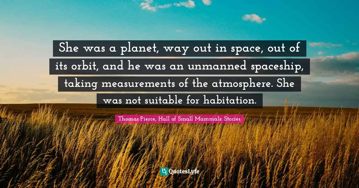 She was a planet, way out in space, out of its orbit, and he was an unmanned spaceship, taking measurements of the atmosphere. She was not suitable for habitation.