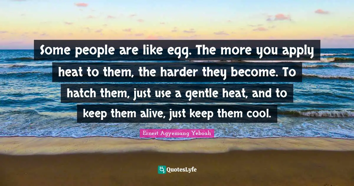 Getting To Know Someone Quotes: "Some people are like egg. The more you apply heat to them, the harder they become. To hatch them, just use a gentle heat, and to keep them alive, just keep them cool."