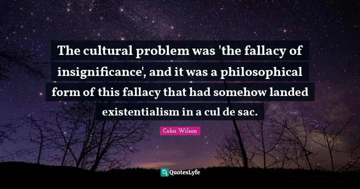 The cultural problem was 'the fallacy of insignificance', and it was a philosophical form of this fallacy that had somehow landed existentialism in a cul de sac.