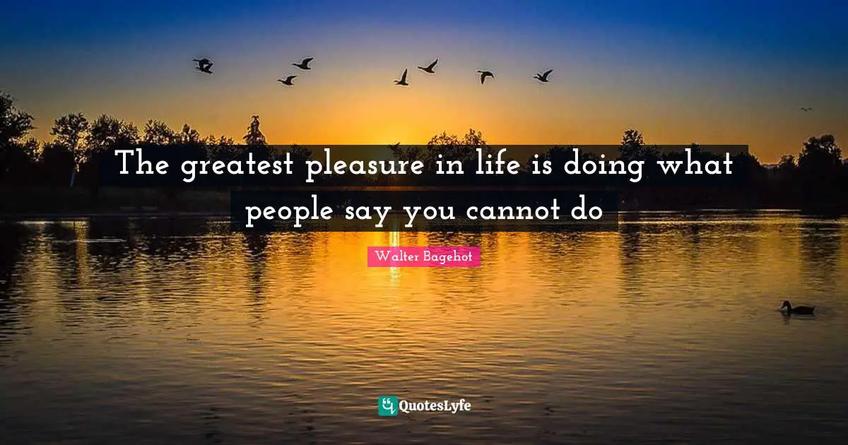 The greatest pleasure in life is doing what people say you cannot do
