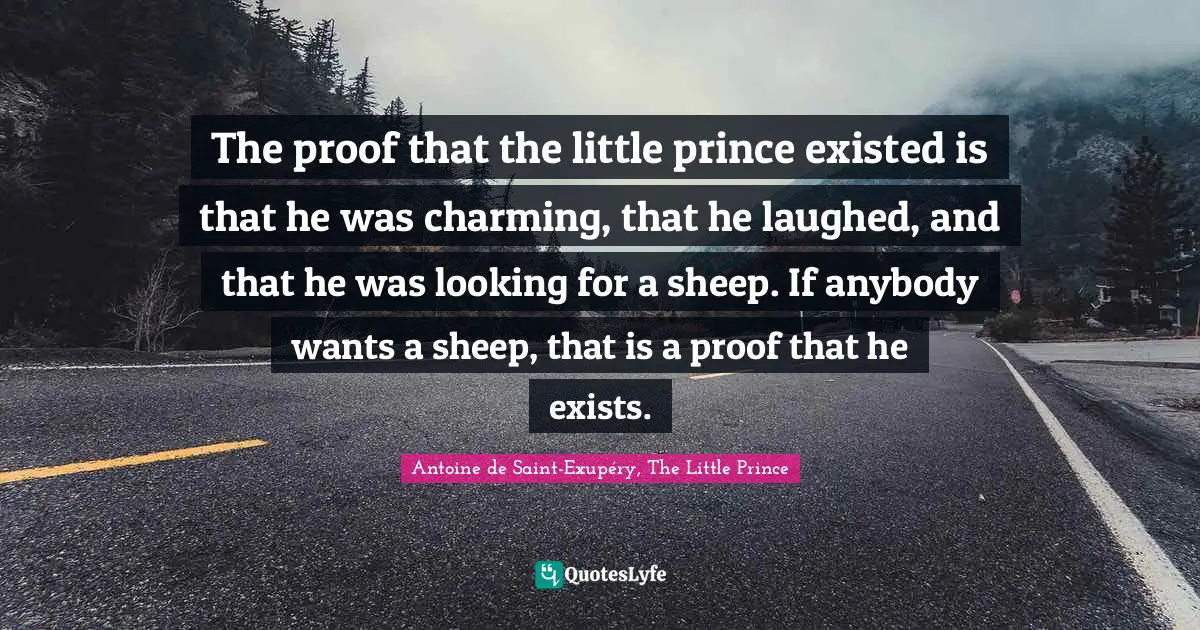 The proof that the little prince existed is that he was charming, that he laughed, and that he was looking for a sheep. If anybody wants a sheep, that is a proof that he exists.