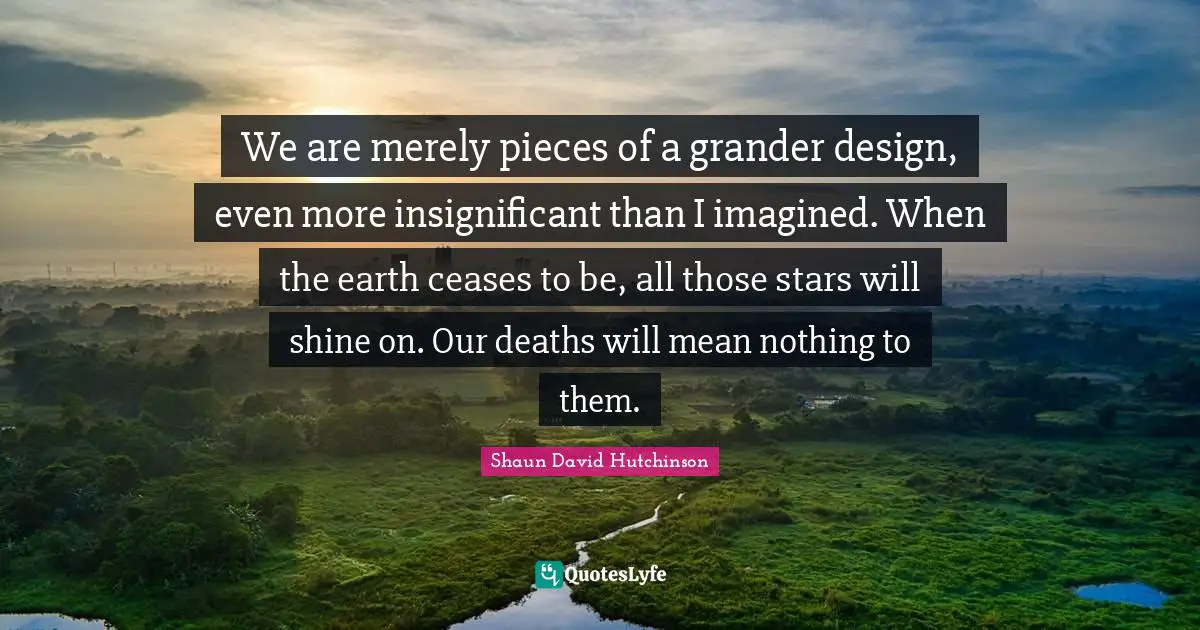 We are merely pieces of a grander design, even more insignificant than I imagined. When the earth ceases to be, all those stars will shine on. Our deaths will mean nothing to them.
