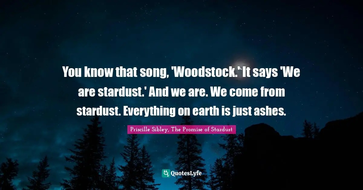 You know that song, 'Woodstock.' It says 'We are stardust.' And we are. We come from stardust. Everything on earth is just ashes.