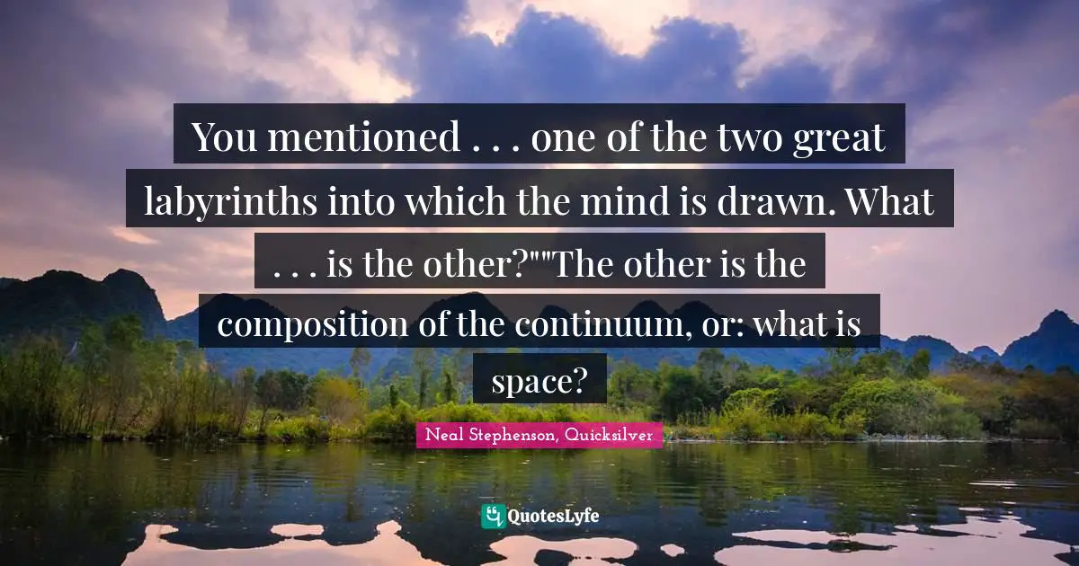 You mentioned . . . one of the two great labyrinths into which the mind is drawn. What . . . is the other?""The other is the composition of the continuum, or: what is space?
