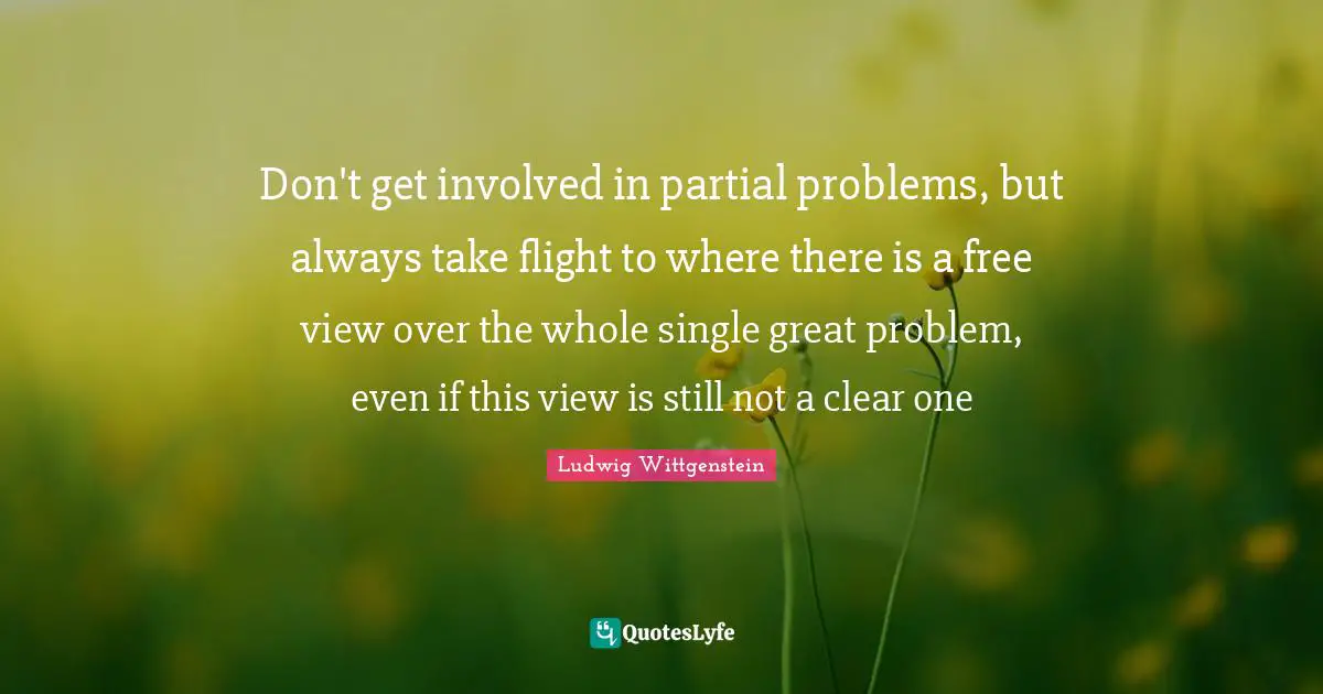 Don't get involved in partial problems, but always take flight to where there is a free view over the whole single great problem, even if this view is still not a clear one