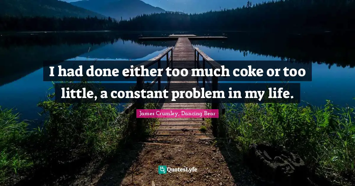I had done either too much coke or too little, a constant problem in my life.