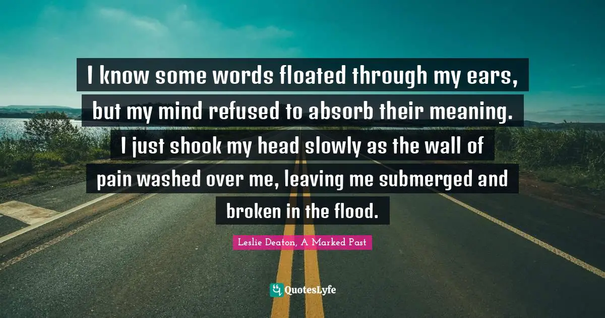 I know some words floated through my ears, but my mind refused to absorb their meaning. I just shook my head slowly as the wall of pain washed over me, leaving me submerged and broken in the flood.