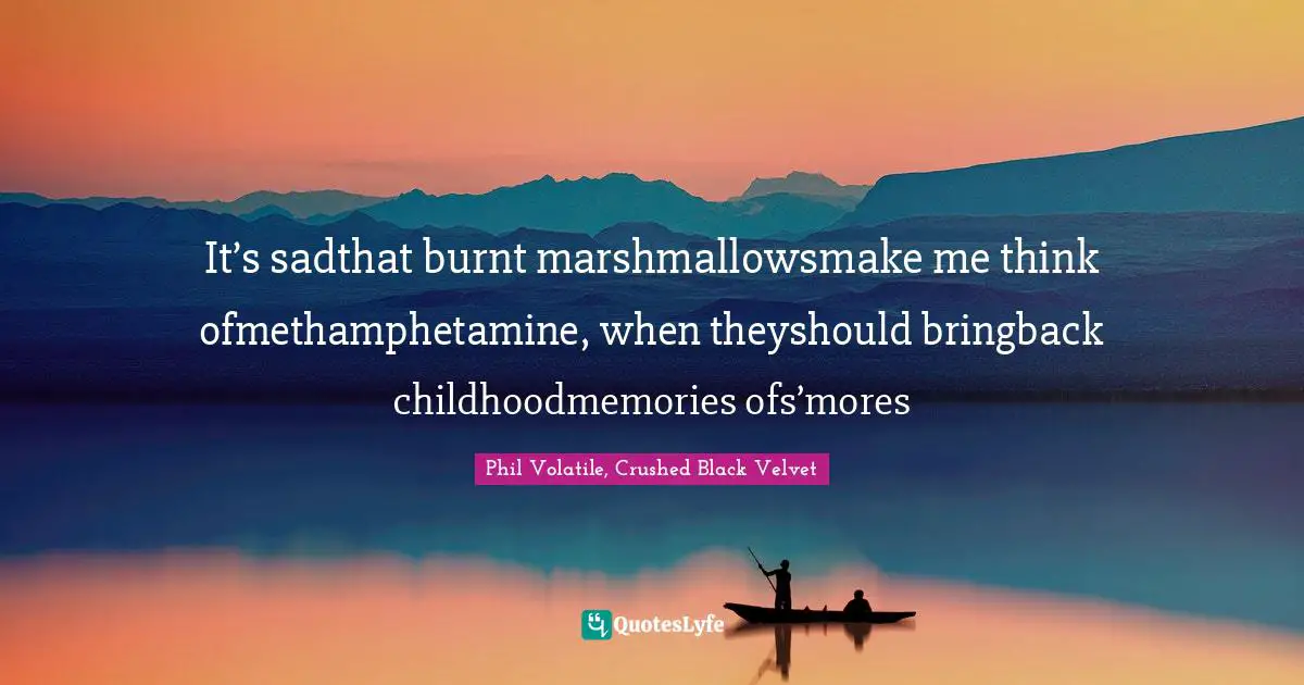 It’s sadthat burnt marshmallowsmake me think ofmethamphetamine, when theyshould bringback childhoodmemories ofs’mores