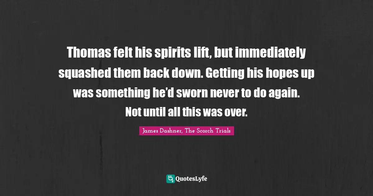 Thomas felt his spirits lift, but immediately squashed them back down. Getting his hopes up was something he’d sworn never to do again. Not until all this was over.
