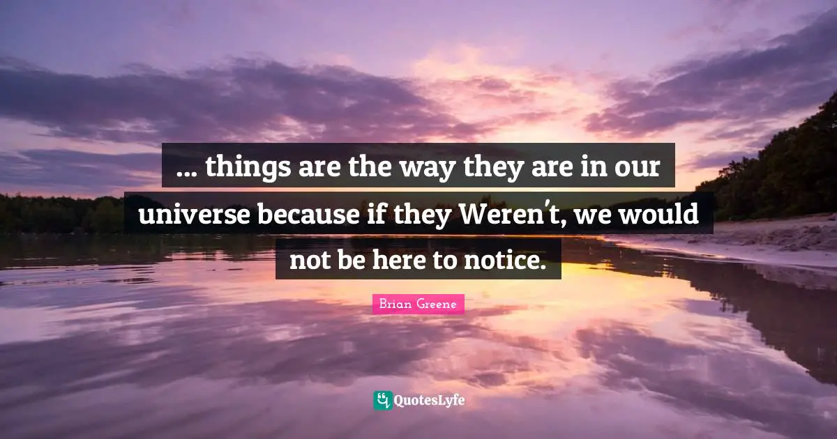 String Quotes: "... things are the way they are in our universe because if they Weren't, we would not be here to notice."