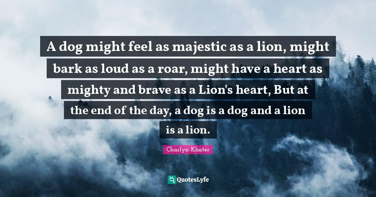 A dog might feel as majestic as a lion, might bark as loud as a roar, might have a heart as mighty and brave as a Lion's heart, But at the end of the day, a dog is a dog and a lion is a lion.