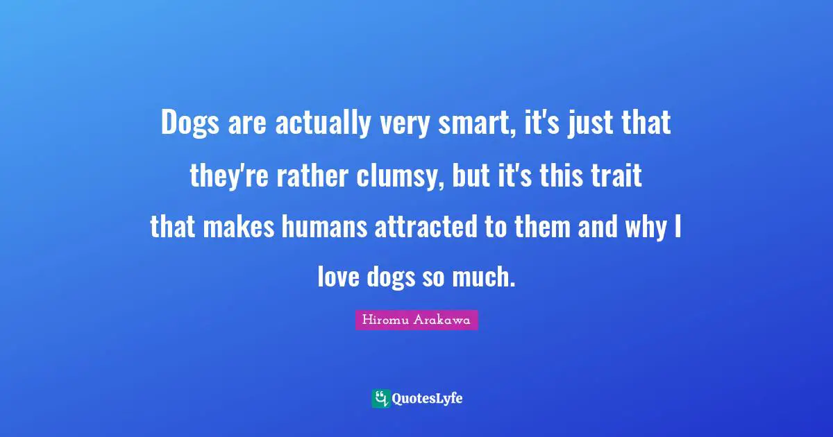 Dogs are actually very smart, it's just that they're rather clumsy, but it's this trait that makes humans attracted to them and why I love dogs so much.