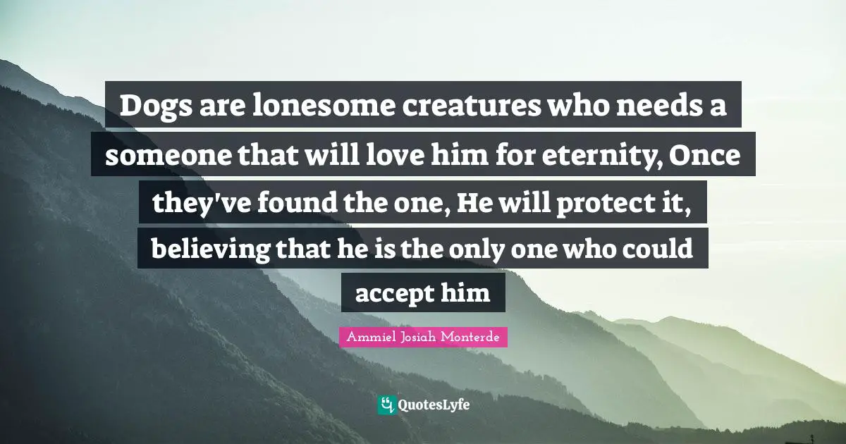 Dogs are lonesome creatures who needs a someone that will love him for eternity, Once they've found the one, He will protect it, believing that he is the only one who could accept him